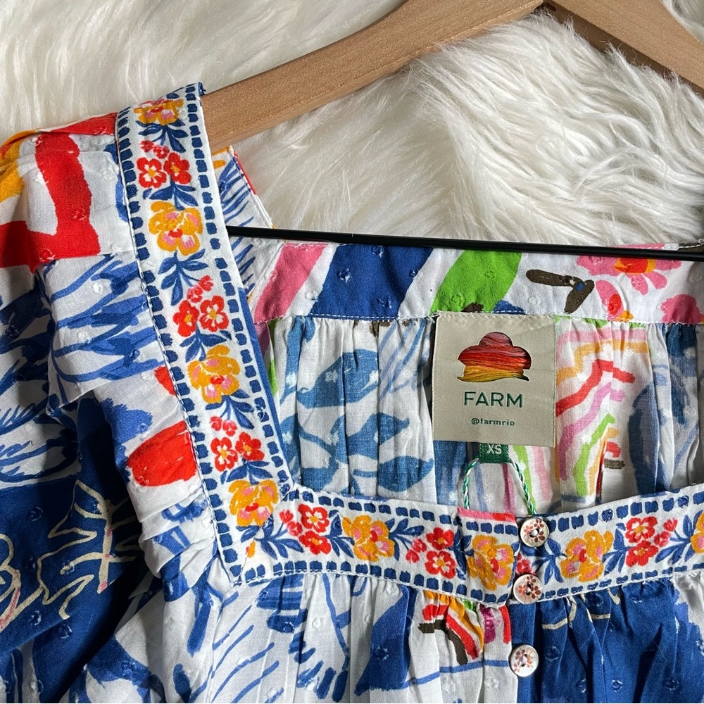 Farm Rio Wild Brazil Cotton Crop Top Drawstring Button Front Multicolor NWT XS - Picture 9 of 16